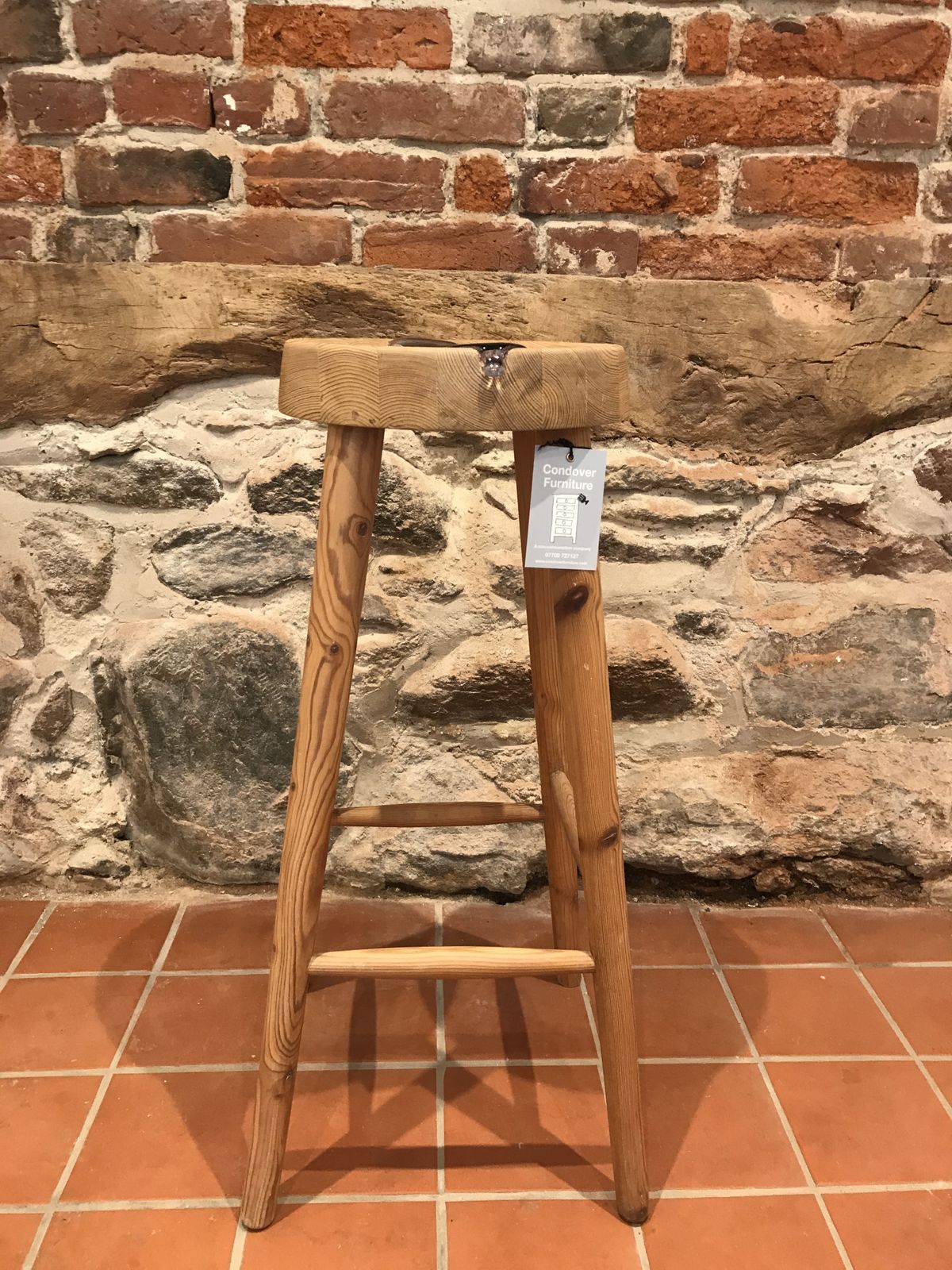 Unique Upcycled Painters Stool Accented With 3 Glass 'Pebbles' photo buy