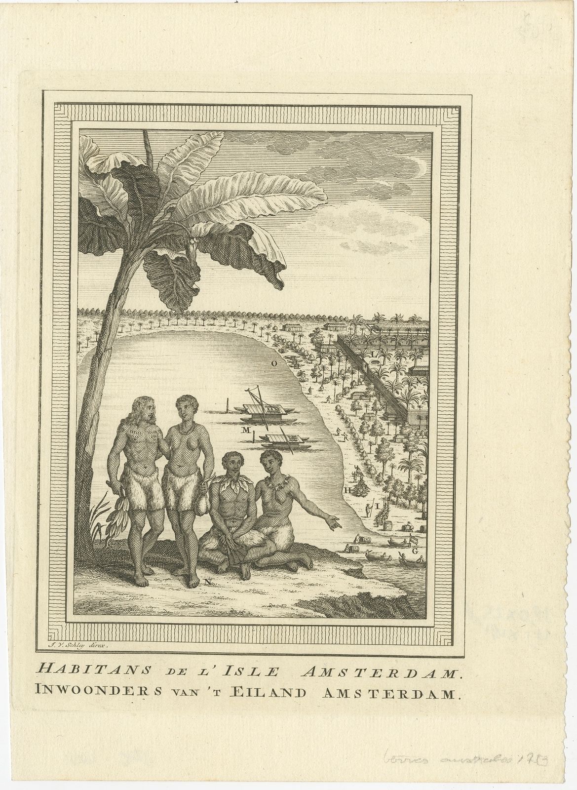 Antique Print Of The Inhabitants Of Amsterdam Island By Van Schley (1759)