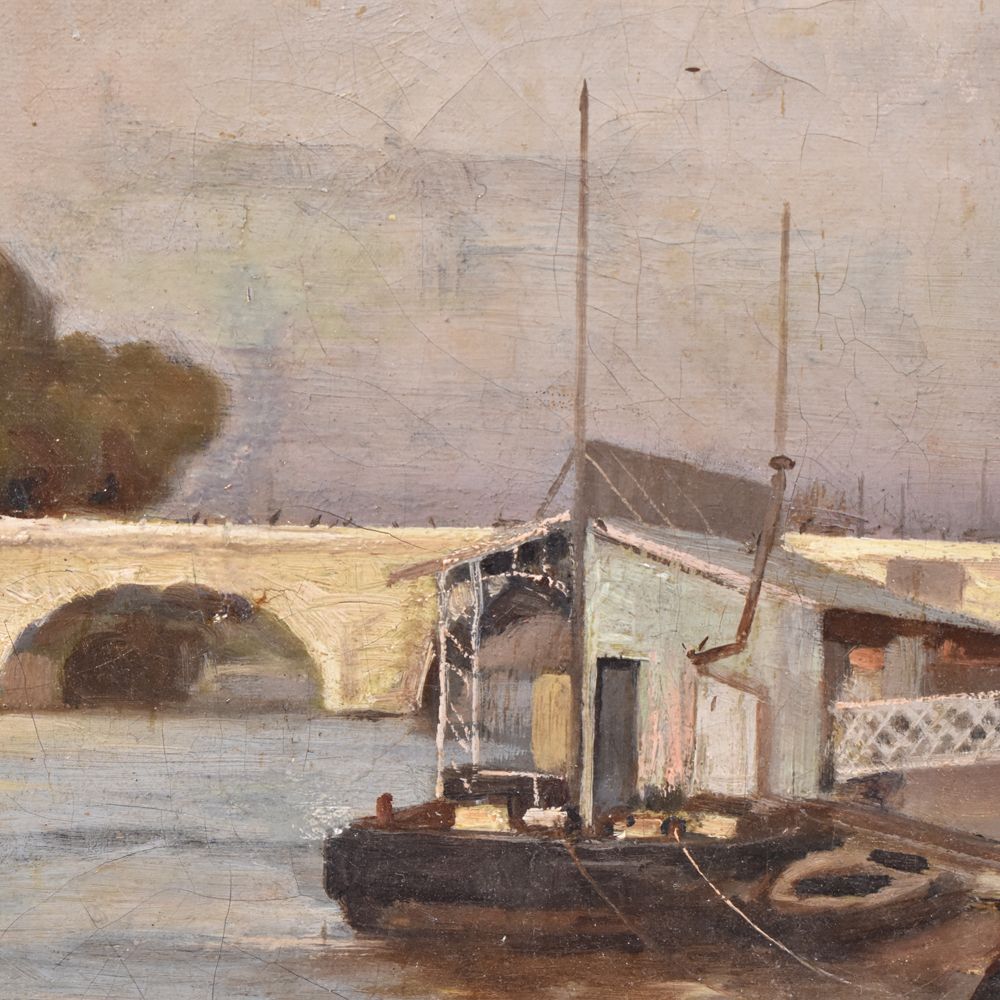 Landscape Painting, Antique Landscape, Pont Neuf In Paris, Oil On Canvas, 19th Century. (Qp228) photo Art