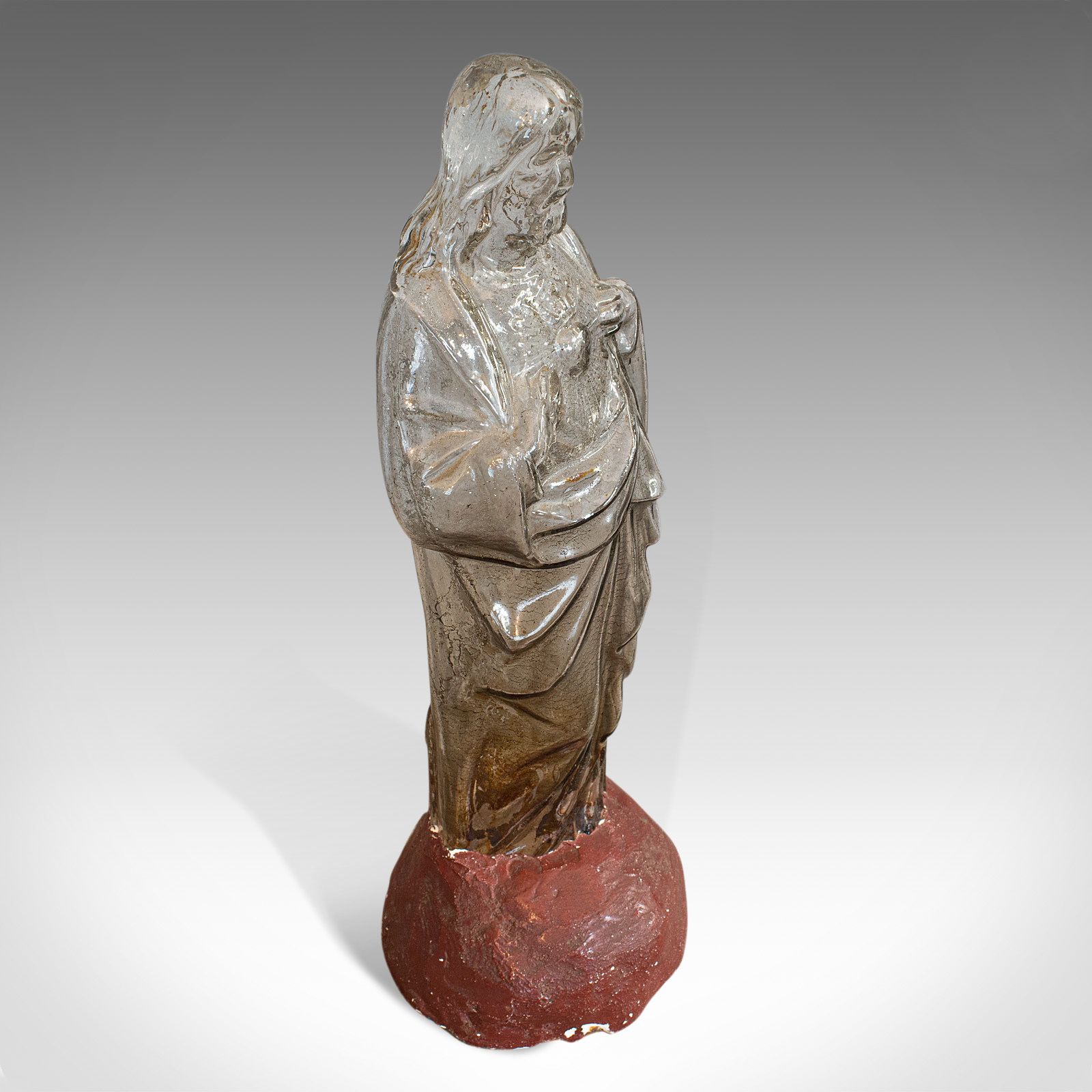 Antique Bonbon Jar, French, Glass, Fin De Siecle, Statue, Jesus Christ, 1900 photo vintage