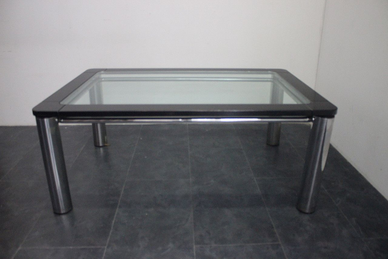 Black Lacquer Wood, Steel, And Glass Dining Table By Marco Zanuso For Zanotta, 1970s photo furniture
