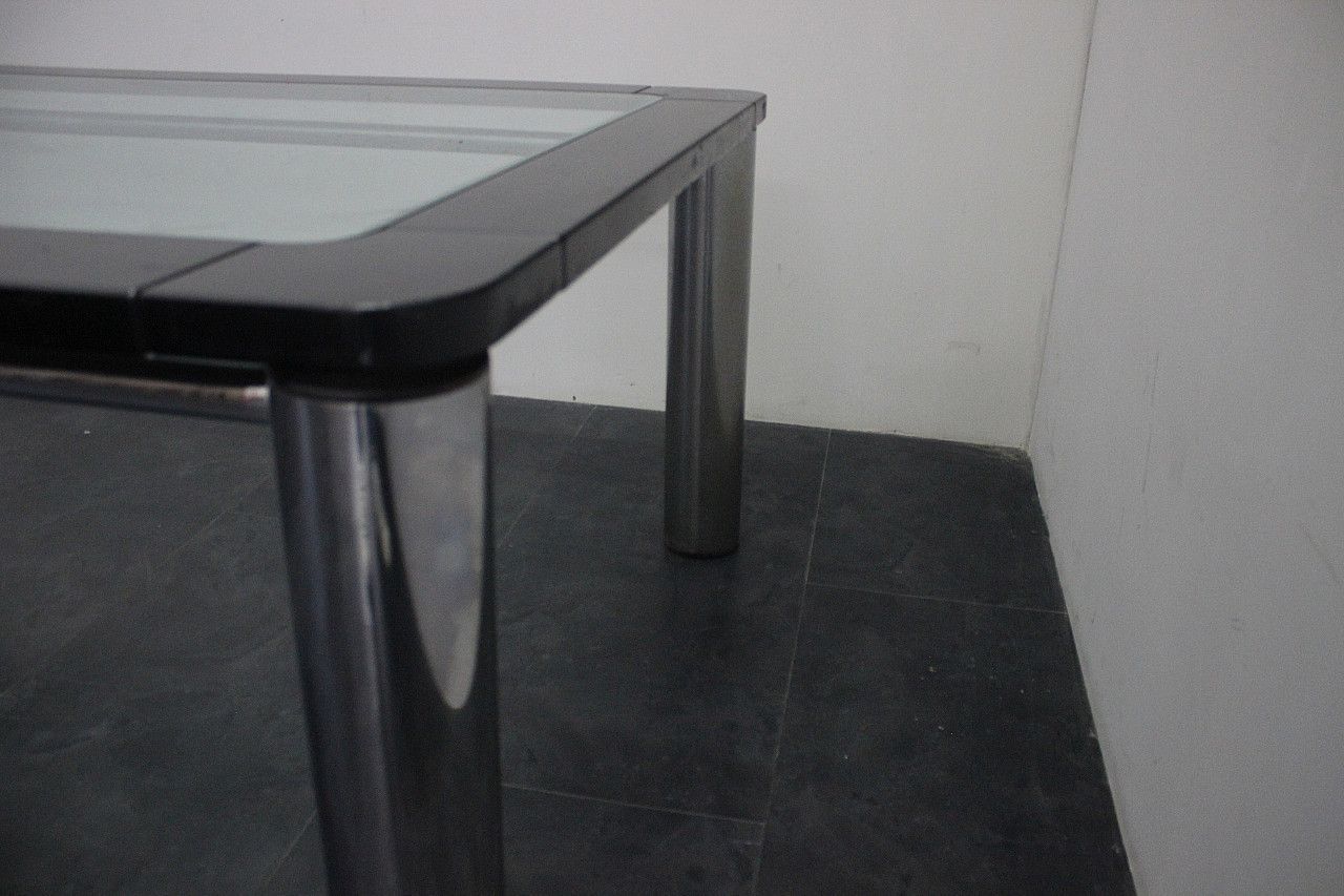 Black Lacquer Wood, Steel, And Glass Dining Table By Marco Zanuso For Zanotta, 1970s photo buy
