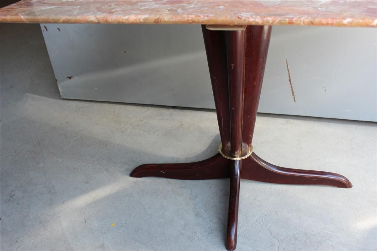 Midcentury Italian Design Table Coffee Mahogany Brass Marble Gold Brown Beige photo buy