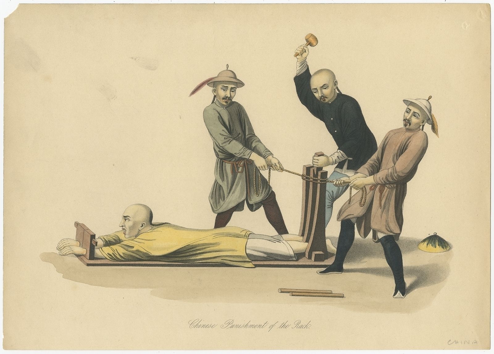 Antique Print Of Chinese Punishment Of The Rack By Allom (1859)