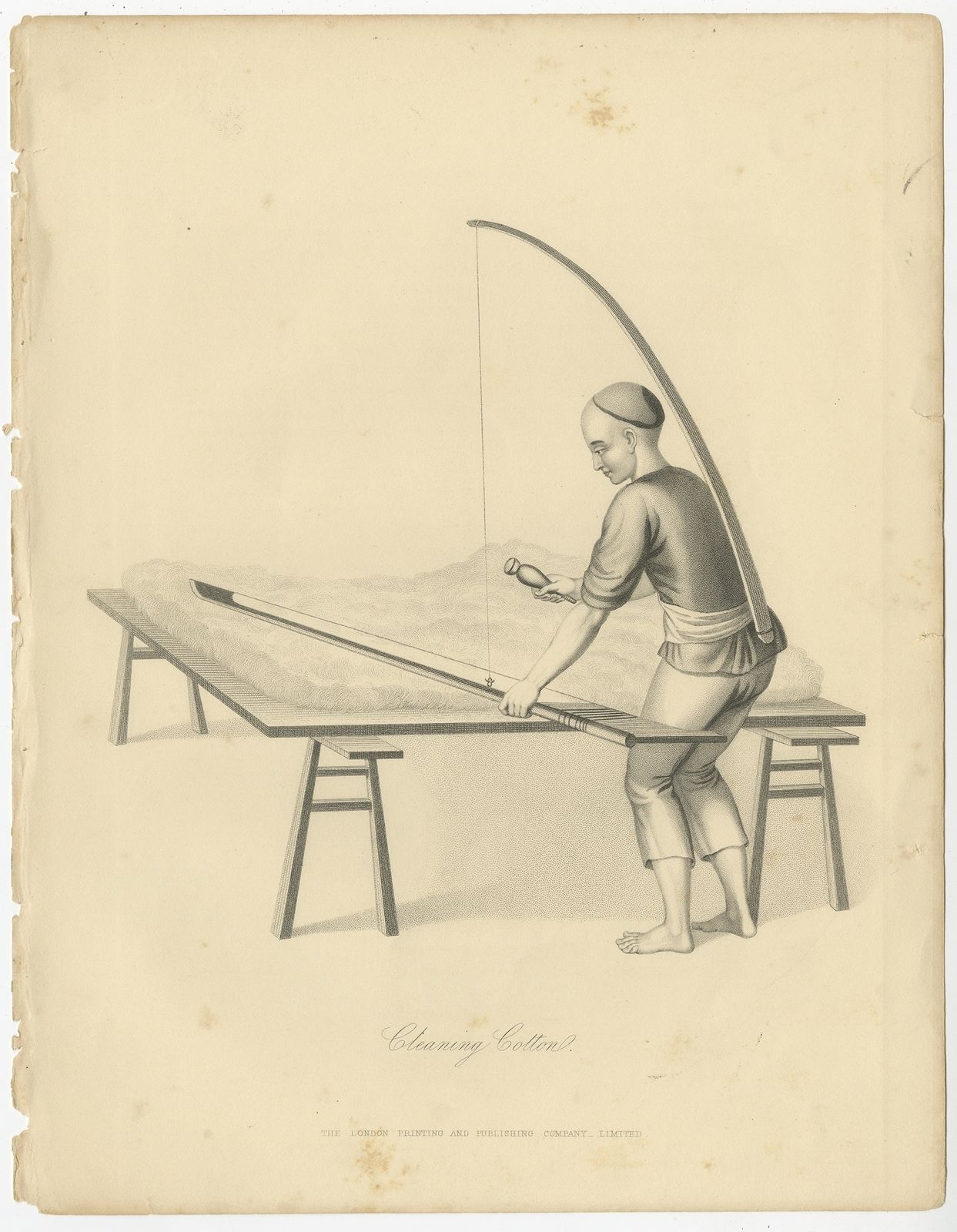 Antique Print Of A Chinese Cotton Wool Cleaner By Allom (1859)