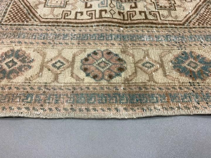 Distressed Turkish Rug 197x90 Cm Wool Vintage Shabby Chic Tribal Blue, Beige photo vintage
