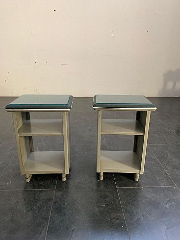 Pair Of Green Leatherette, Glass And Metal Cabinets, Gabicce Mare, Italy, 60s photo furniture