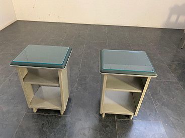 Pair Of Green Leatherette, Glass And Metal Cabinets, Gabicce Mare, Italy, 60s photo buy
