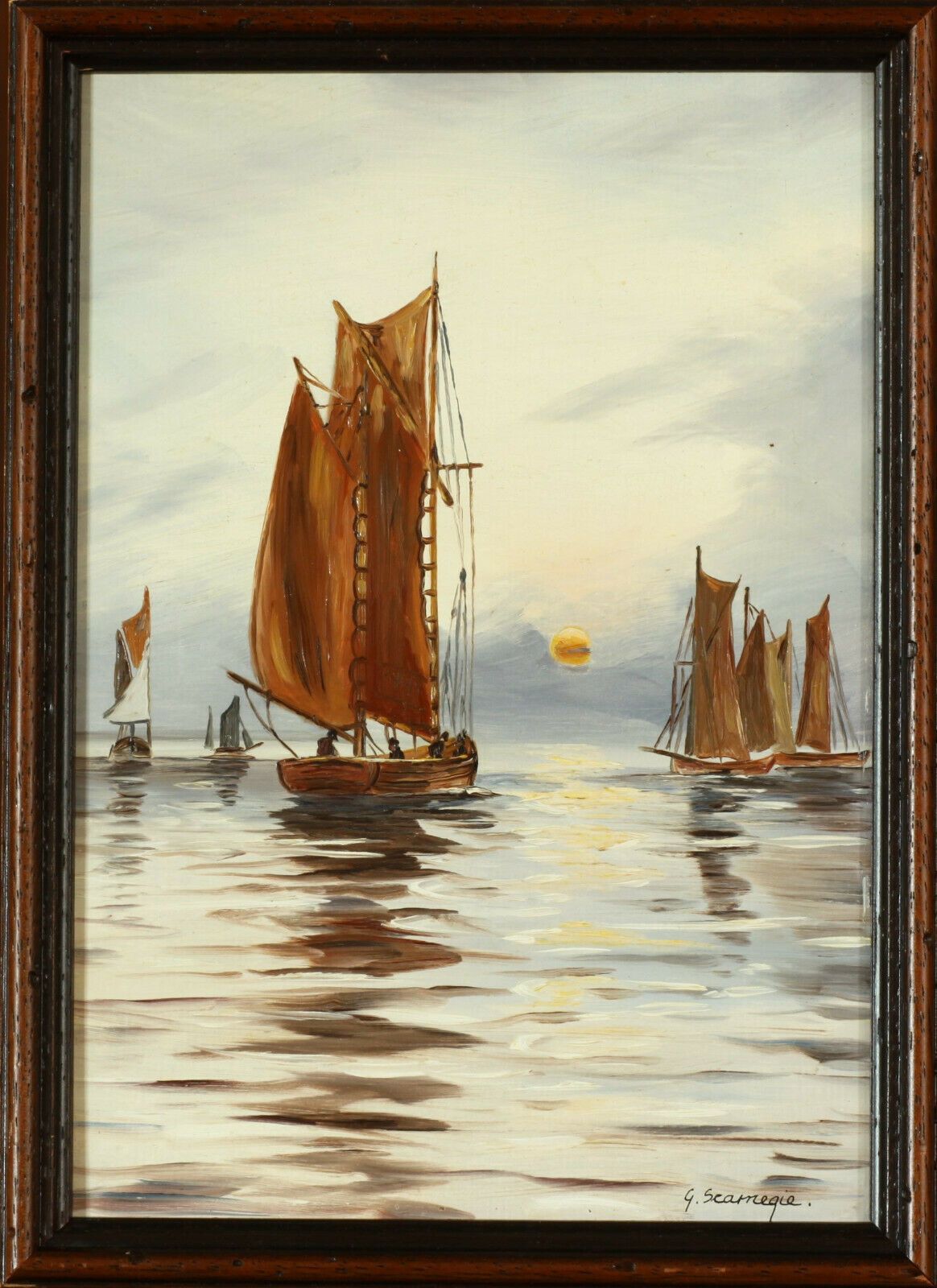 Pair Of Oil Paintings By G Scarnegie. Sailboats At Sea photo 50.0