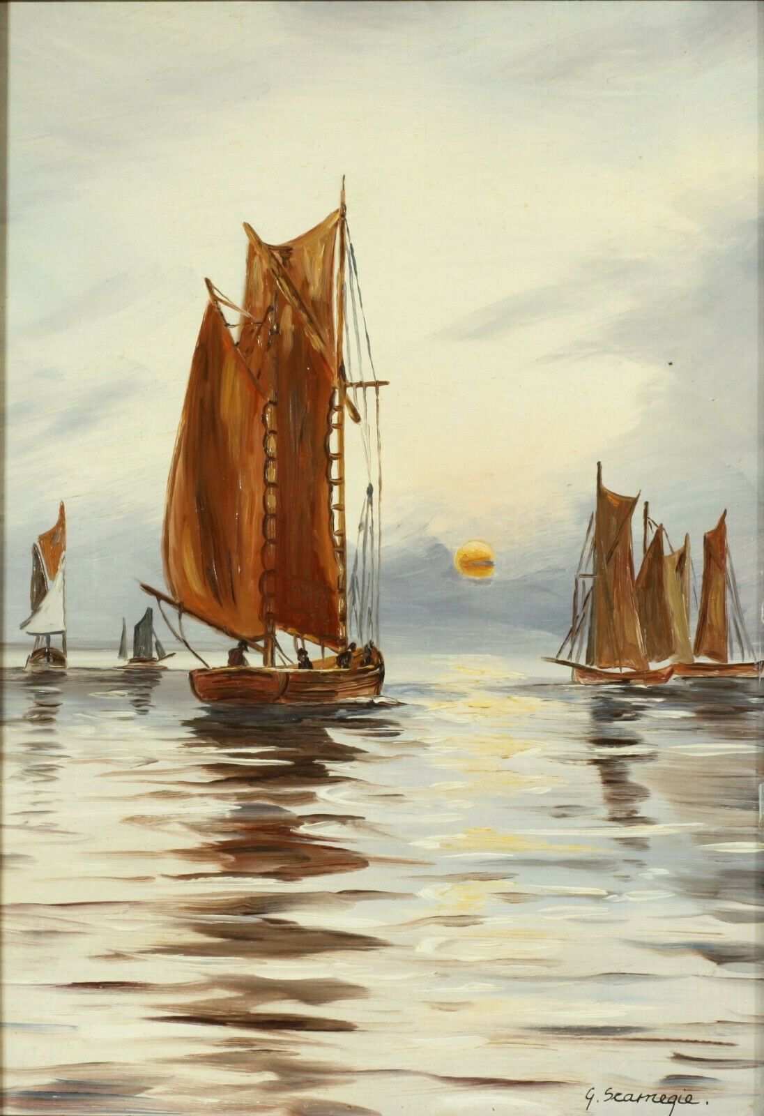 Pair Of Oil Paintings By G Scarnegie. Sailboats At Sea photo vinterior