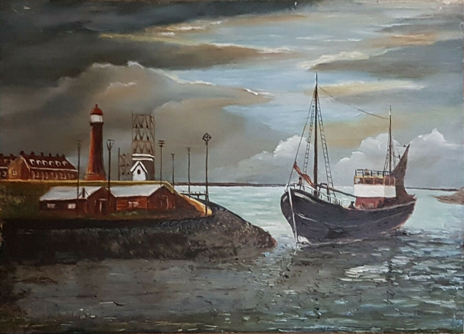 Oil On Board By G J Dalman. Ijmuiden Light House photo furniture