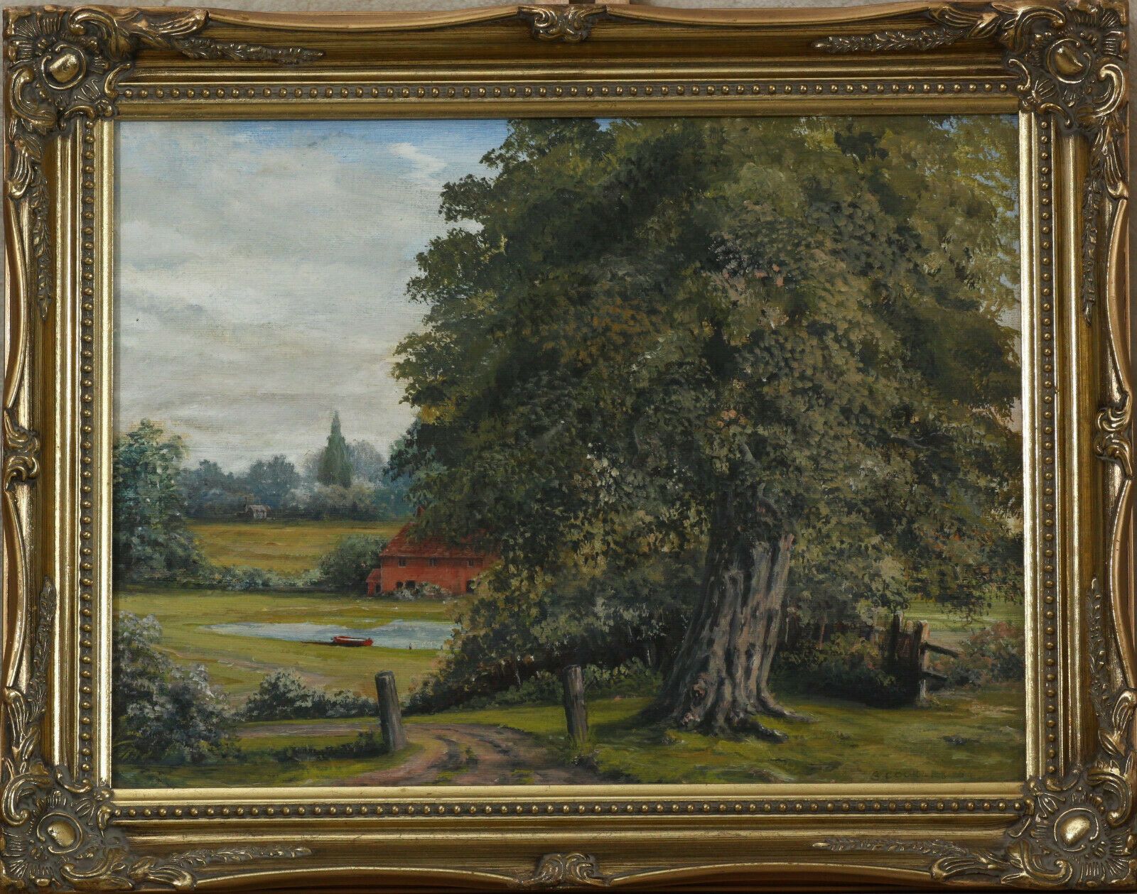 Oil On Canvas Board By S. Cockle. Country Lane