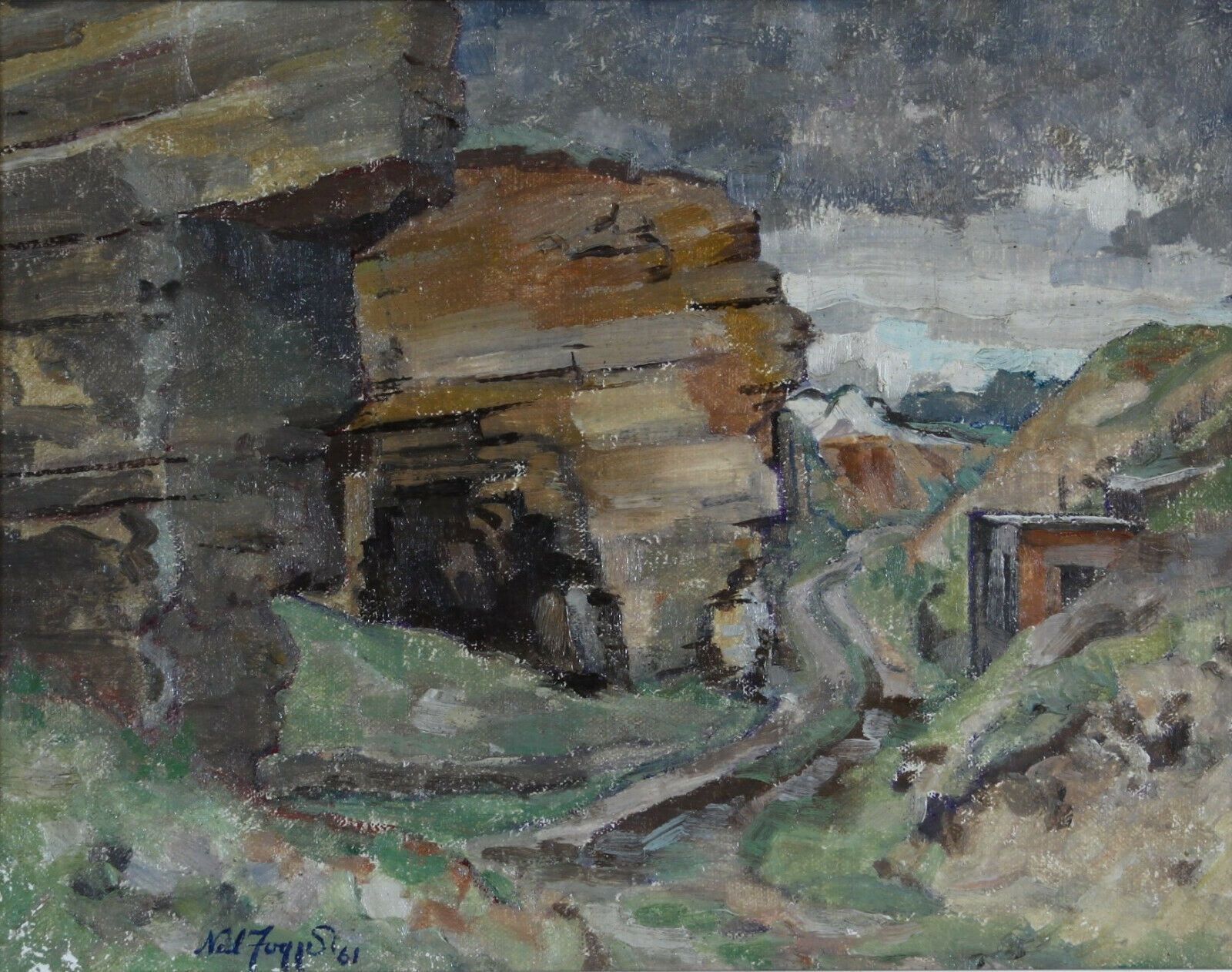 Oil On Canvas Signed Neil Foggie. Titled, "Disused Quarry Middleton" photo furniture