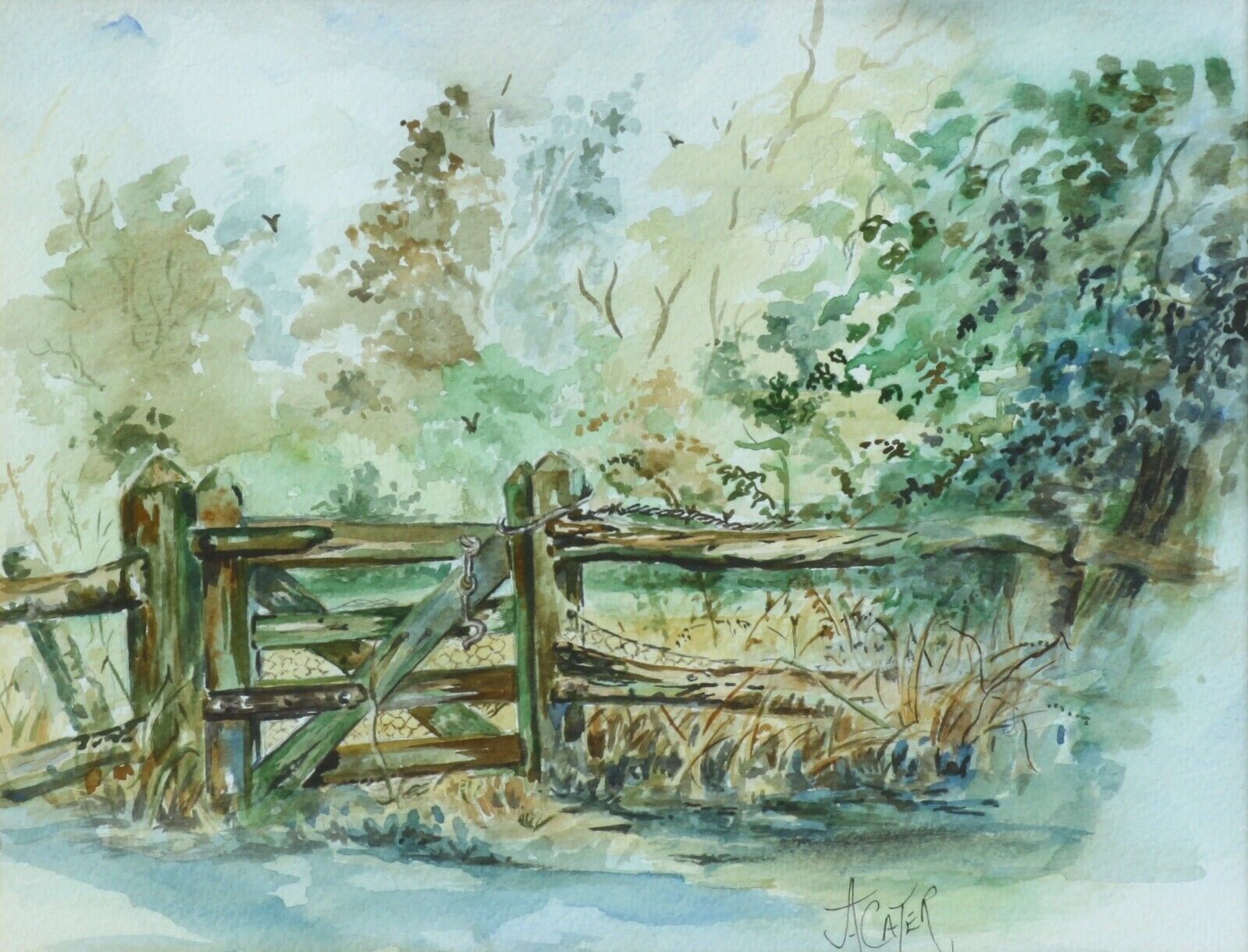 Watercolour By Jacqueline Cater. Countryside Gate. photo furniture