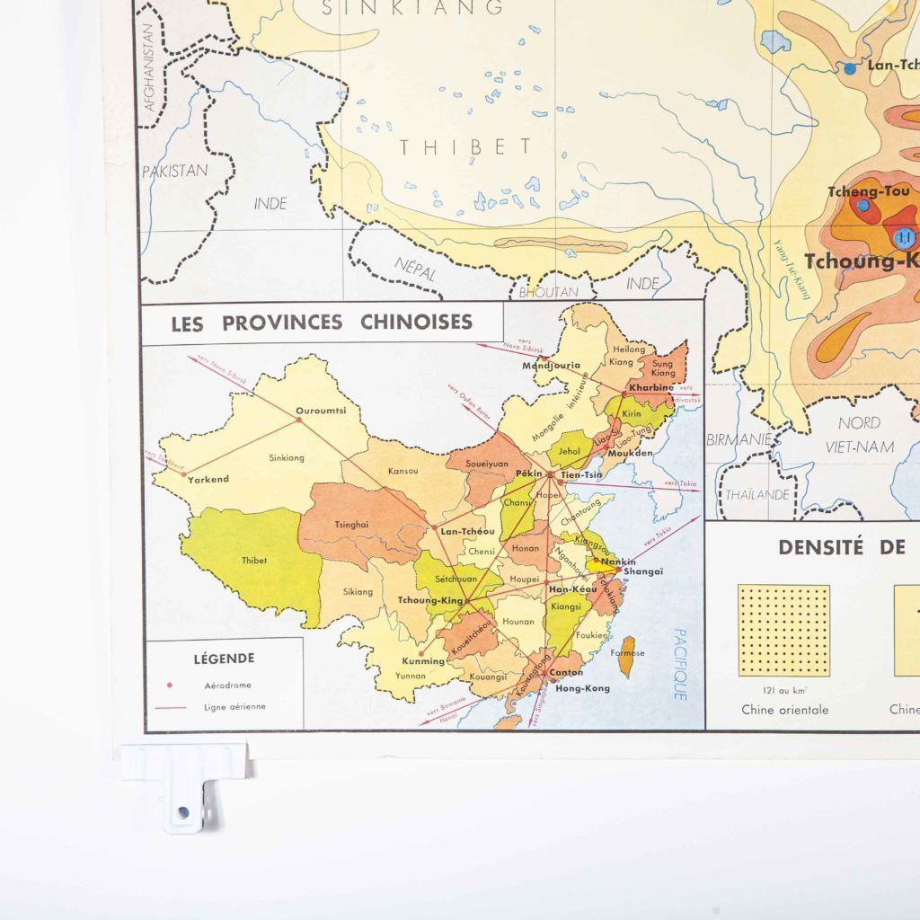 photo for sale French Double Sided Educational School Poster Of The Populations Of China And Ussr