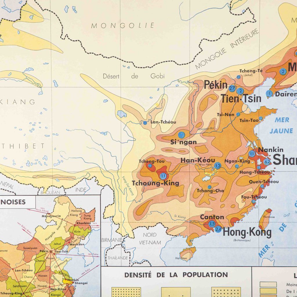 photo buy French Double Sided Educational School Poster Of The Populations Of China And Ussr