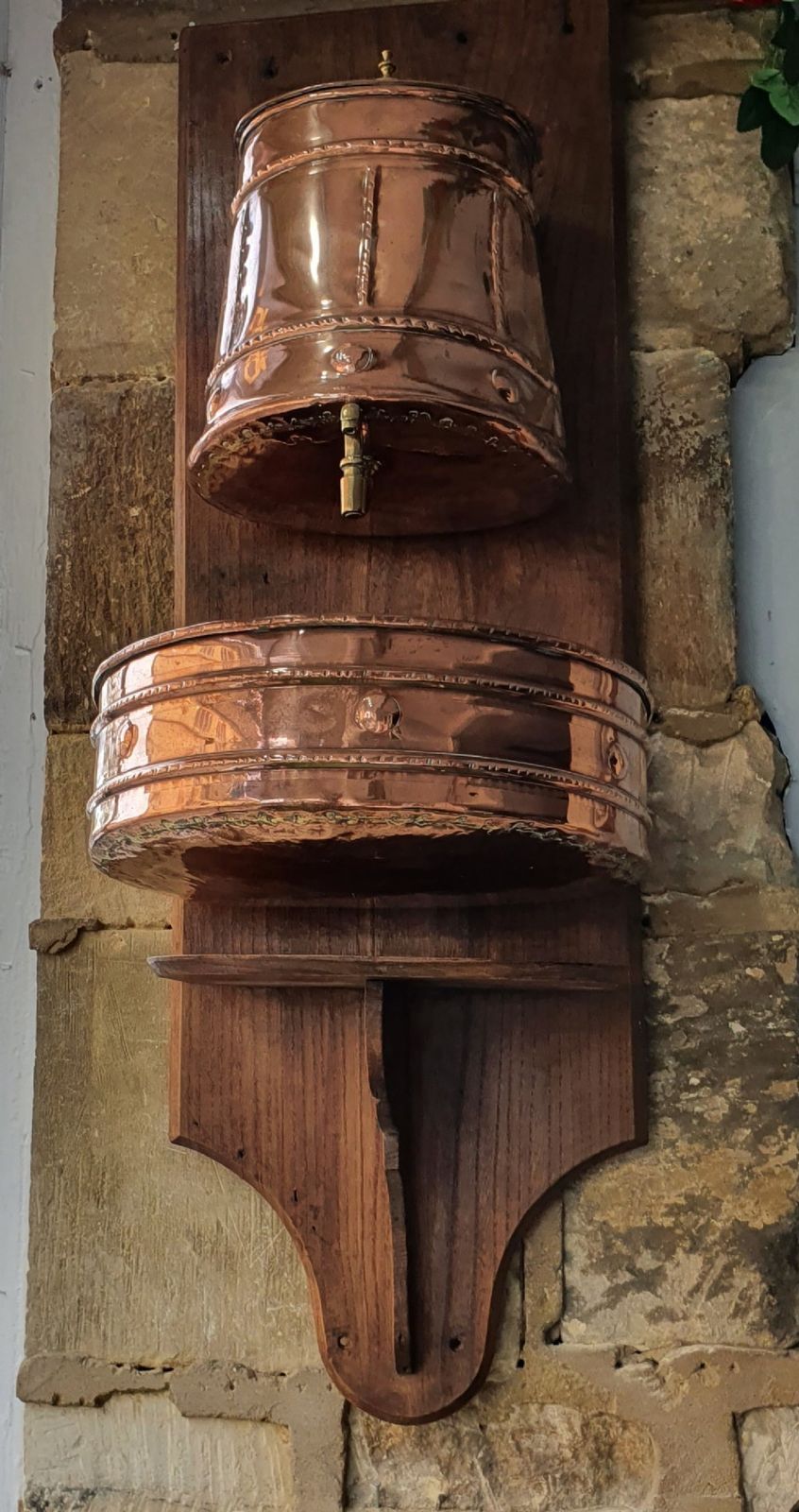 19th Century French Lavabo / Water Fountain Copper With Brass, Mounted On Wood photo 317.0