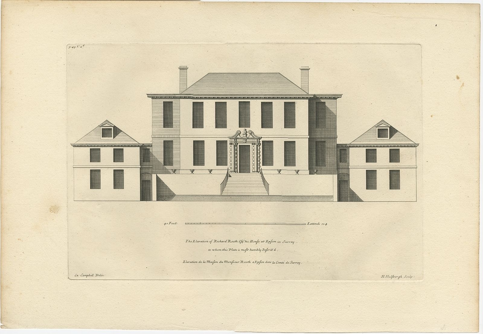 Antique Print Of The House Of Richard Rooth By Campbell (1717)