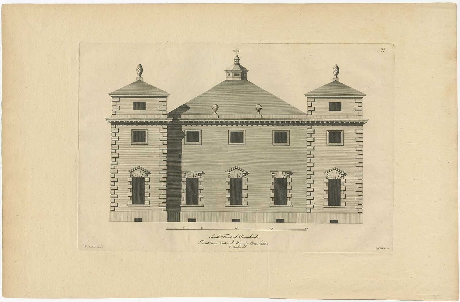 Antique Print Of The Southern Facade Of Coombank By Gandon (C.1770)