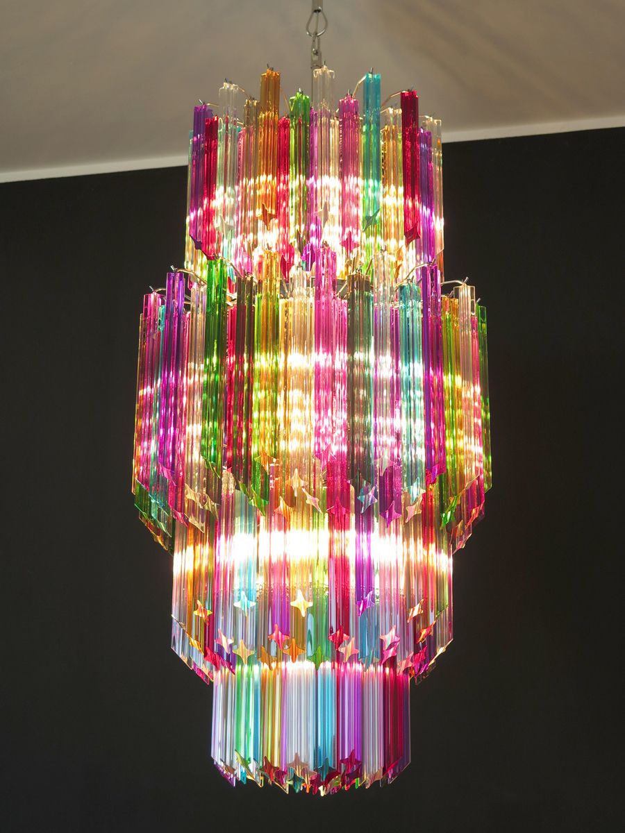 Huge Murano Chandelier Multicolor Quadriedri – 242 Prism   Mariangela Model photo vinterior