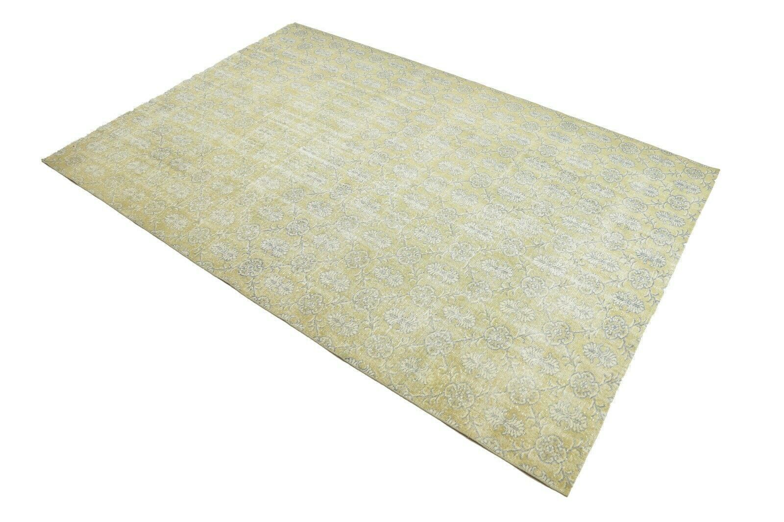 216x323 Cm Chartreuse Vintage Area Carpet Turkish Oushak Floral Handwoven Wool Modern Rug 7'1x10'6 Ft