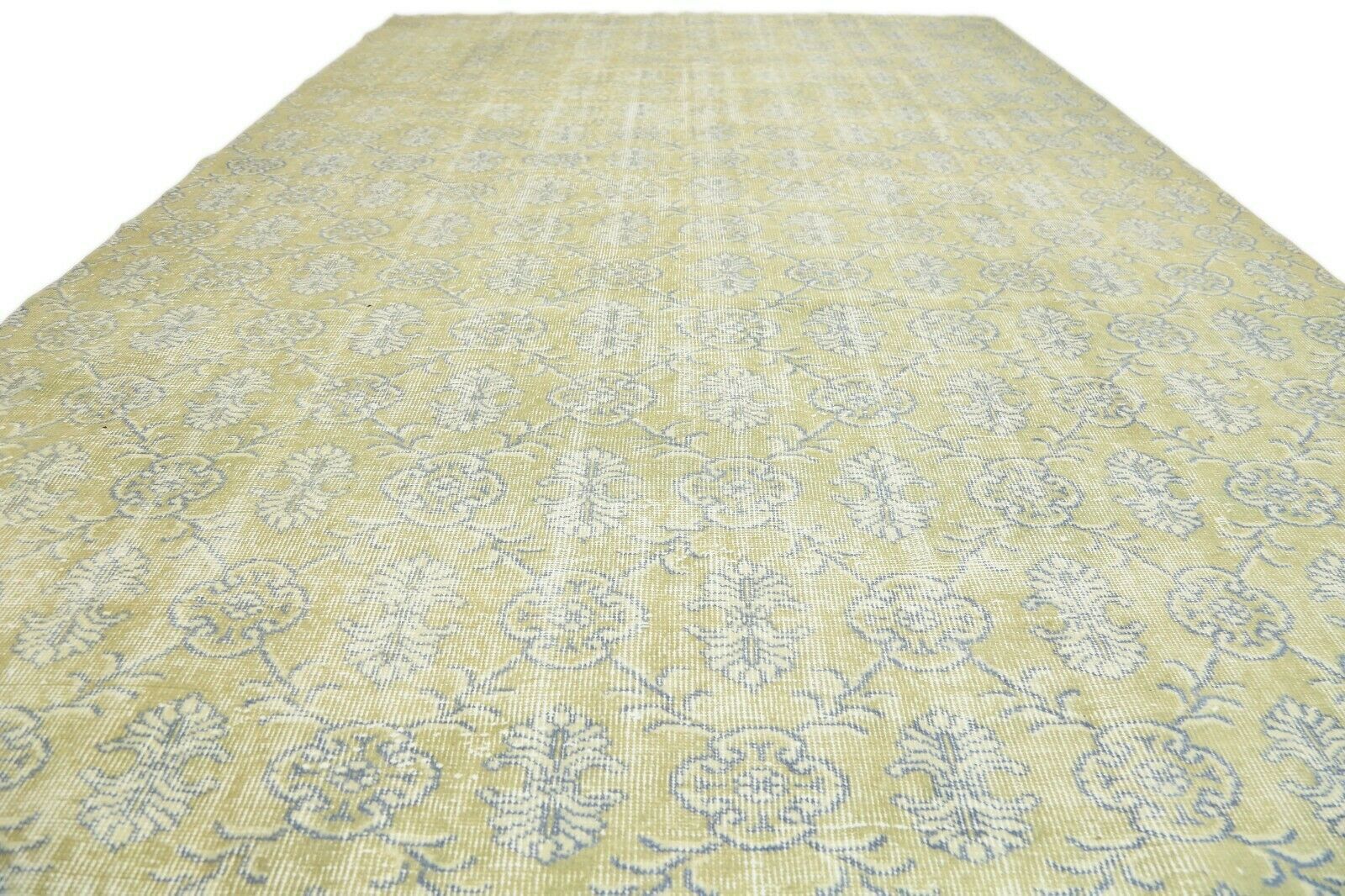 216x323 Cm Chartreuse Vintage Area Carpet Turkish Oushak Floral Handwoven Wool Modern Rug 7'1x10'6 Ft photo for sale