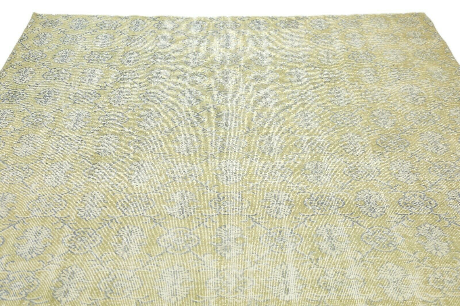 216x323 Cm Chartreuse Vintage Area Carpet Turkish Oushak Floral Handwoven Wool Modern Rug 7'1x10'6 Ft photo 686.0