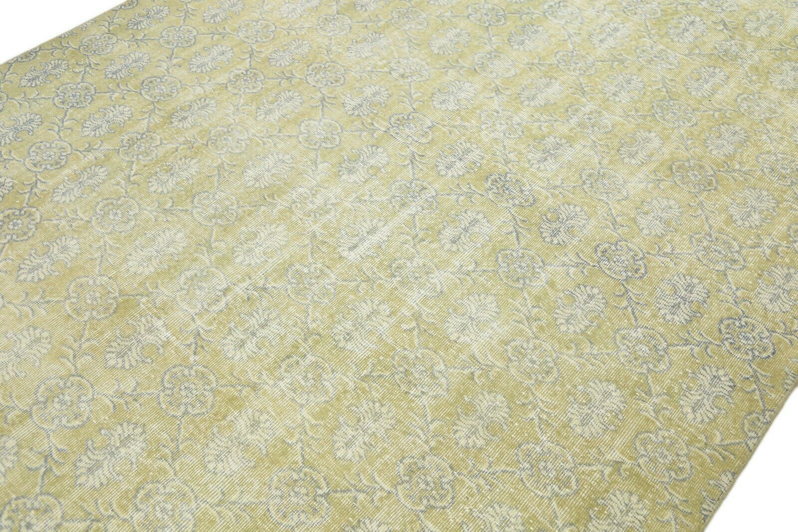 216x323 Cm Chartreuse Vintage Area Carpet Turkish Oushak Floral Handwoven Wool Modern Rug 7'1x10'6 Ft photo vintage