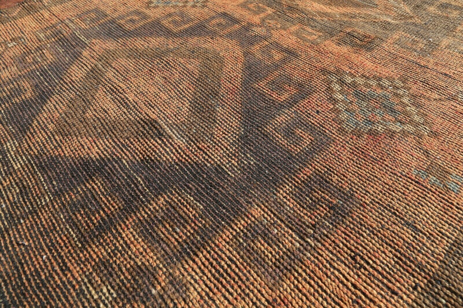 127x355 Cm Rare Vintage Hallway Runner Turkish Wool Goat Hair Geometric Salmon Rug 4'2x11'6 Ft photo Textiles