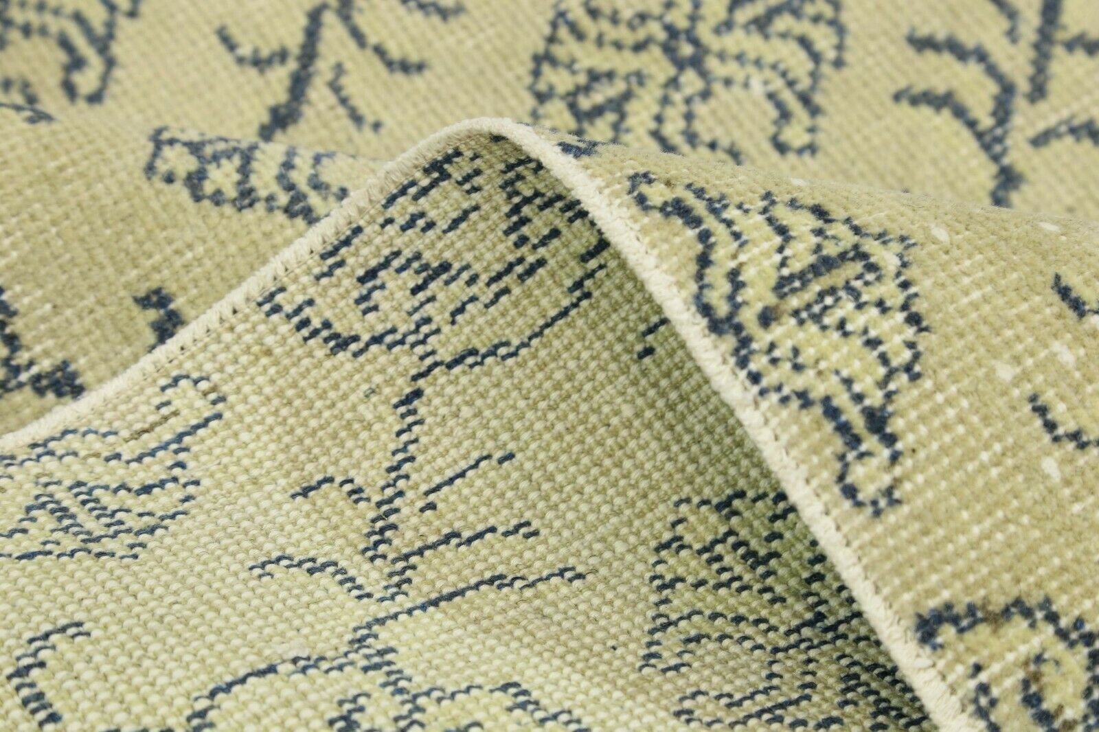 photo for sale 200x315 Cm Rare Handmade Turkish Area Rug Art Deco Distressed Wool Carpet Beige 6'6x10'4 Ft