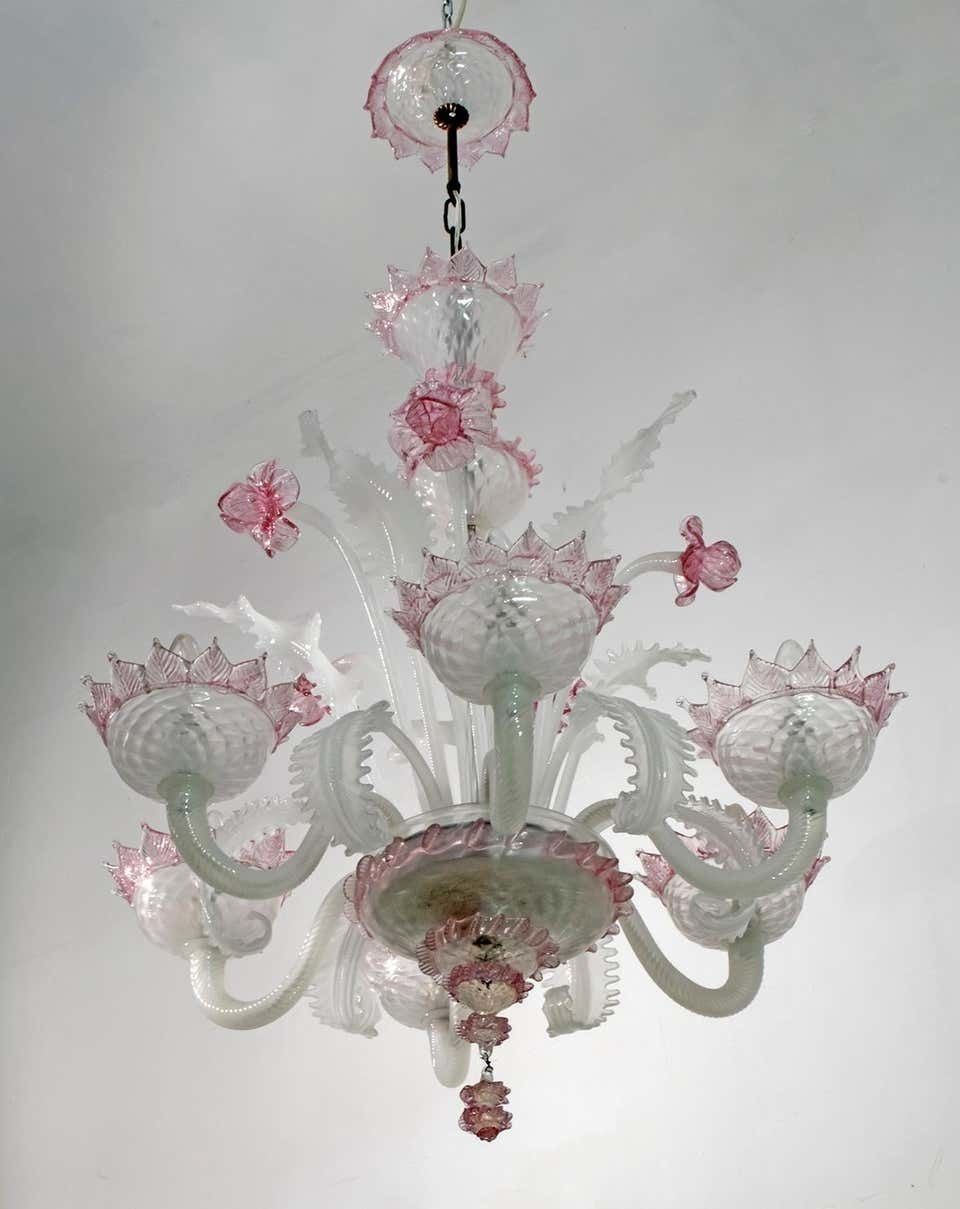 20th Century Modern Venetian Murano Glass Chandelier "Ca'rezzonico" Style, 1960s photo for sale