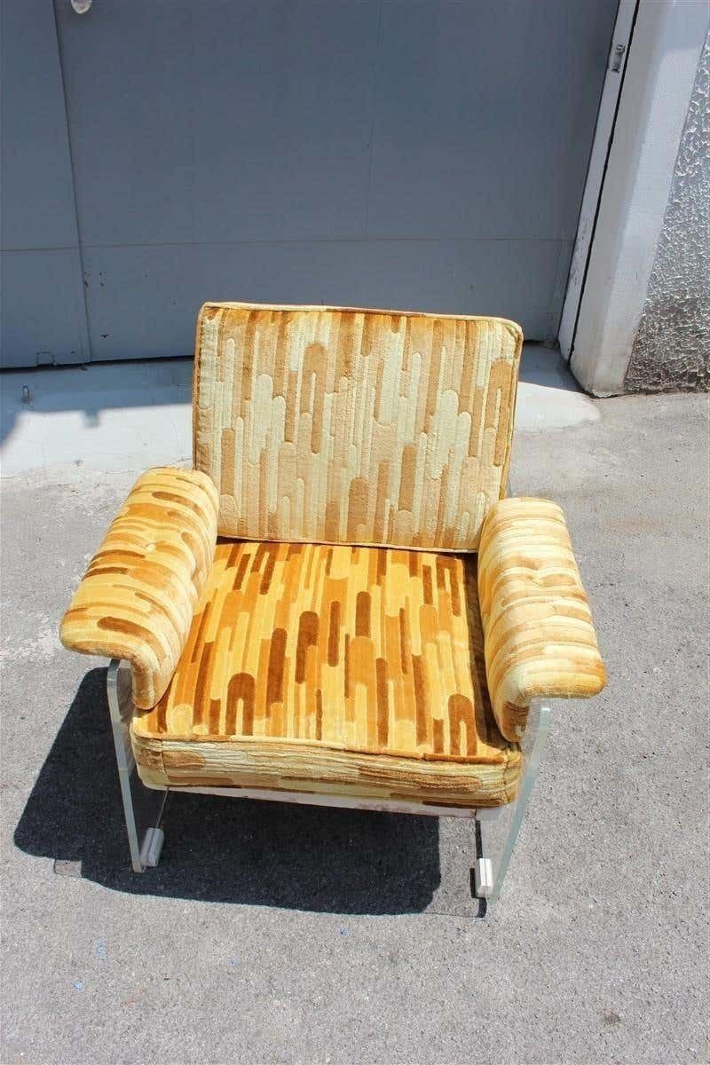 Lucite Italian Armchairs 1960s Velvet Geometric Original Yellow White Color photo vintage