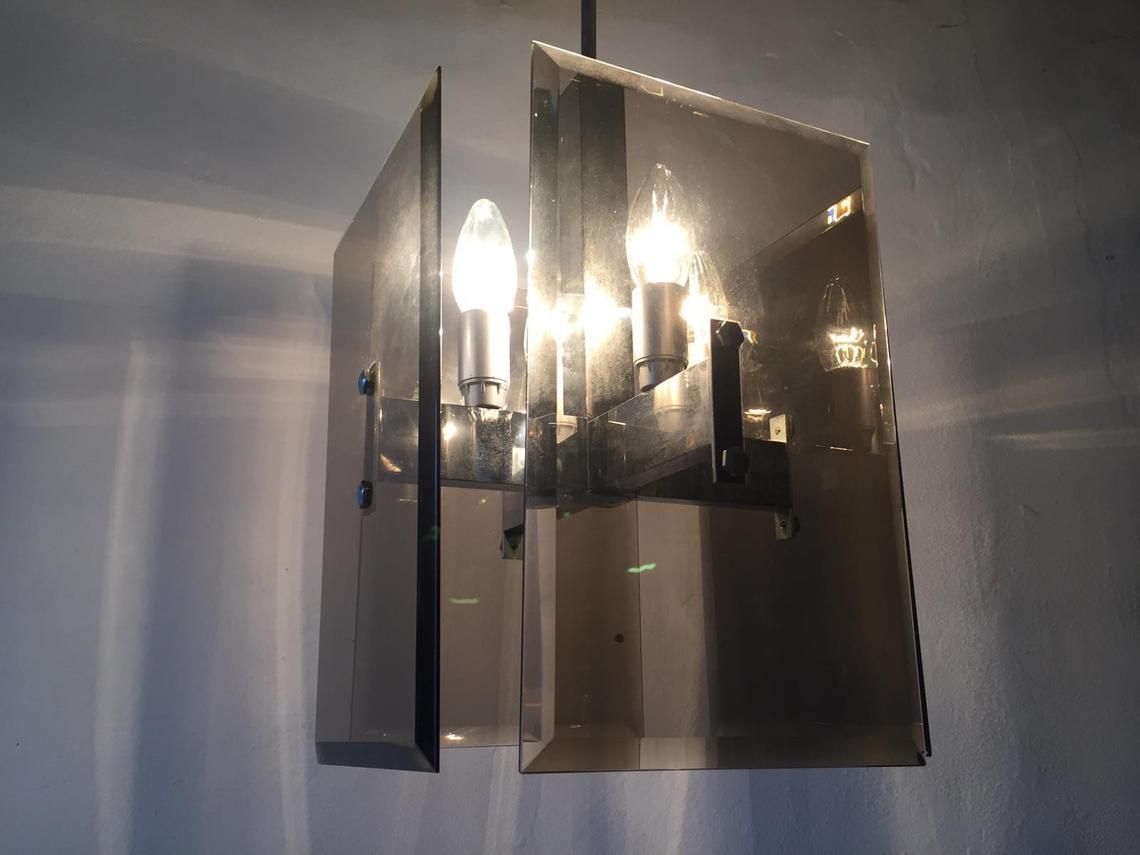 Veca Smoked Cut Glass & Chrome Body Chandelier   1970s Italy photo Lighting