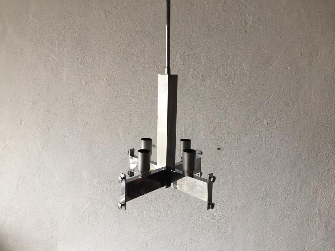 Veca Smoked Cut Glass & Chrome Body Chandelier   1970s Italy photo vintage