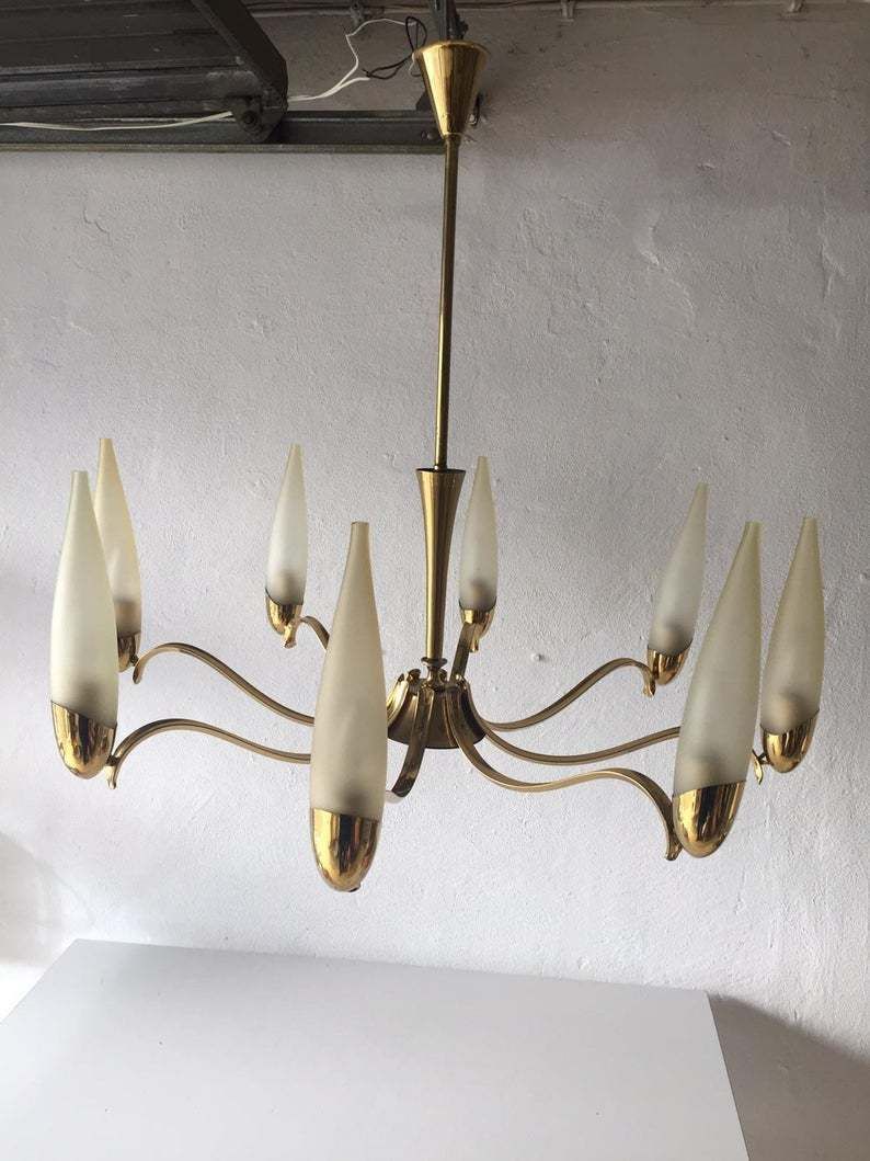 Mid Century Modern 8 Armed Brass & Long Smoke Glass Tubes Breathtaking Xxl Chandelier   1960s Italy photo Lighting