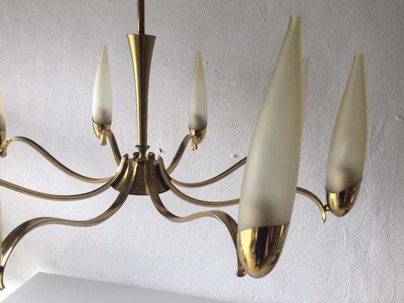 Mid Century Modern 8 Armed Brass & Long Smoke Glass Tubes Breathtaking Xxl Chandelier   1960s Italy photo vinterior
