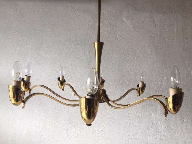 Mid Century Modern 8 Armed Brass & Long Smoke Glass Tubes Breathtaking Xxl Chandelier   1960s Italy photo vintage
