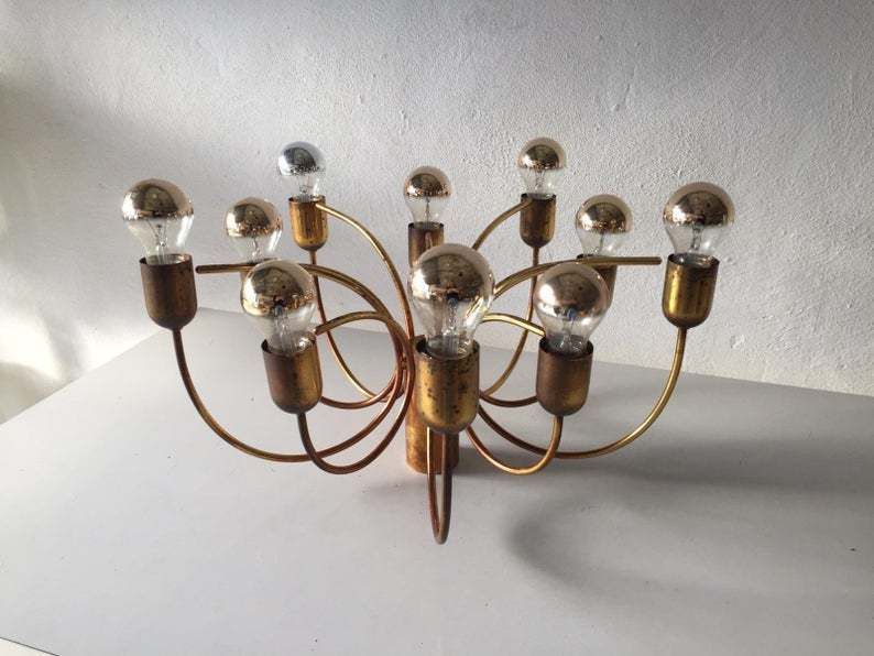 Cosack Rare 10 Arc Shaped Arms Full Brass Chandelier   Beautiful Old Brass Patina   1970s Germany photo Lighting