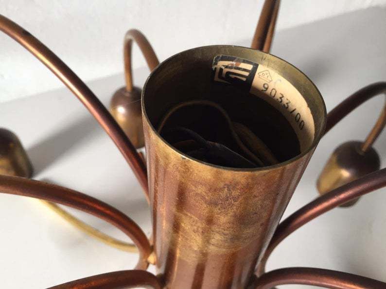 photo furniture Cosack Rare 10 Arc Shaped Arms Full Brass Chandelier   Beautiful Old Brass Patina   1970s Germany