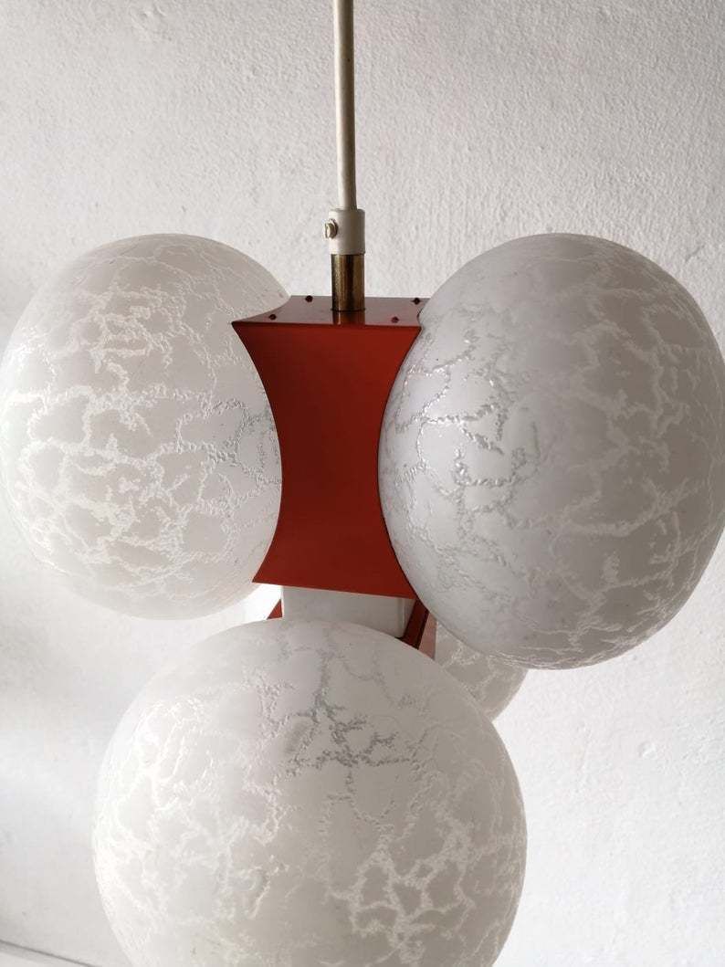 photo furniture Moderne Leuchten 4 Amorphous Glass & Beautiful Orange Metal Body Chandelier   1970s Germany