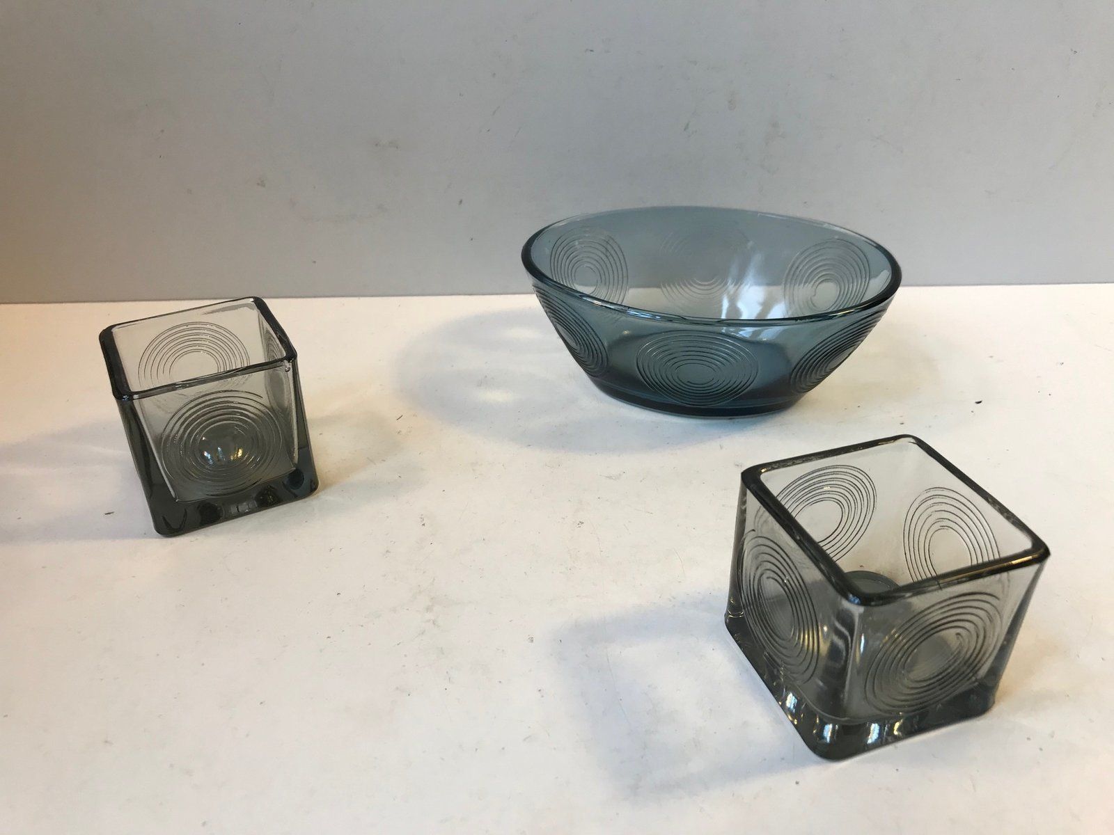 Cubist Candleholders And Bowl Set By Per Lütken For Holmegaard, 1970s, Set Of 3 photo furniture