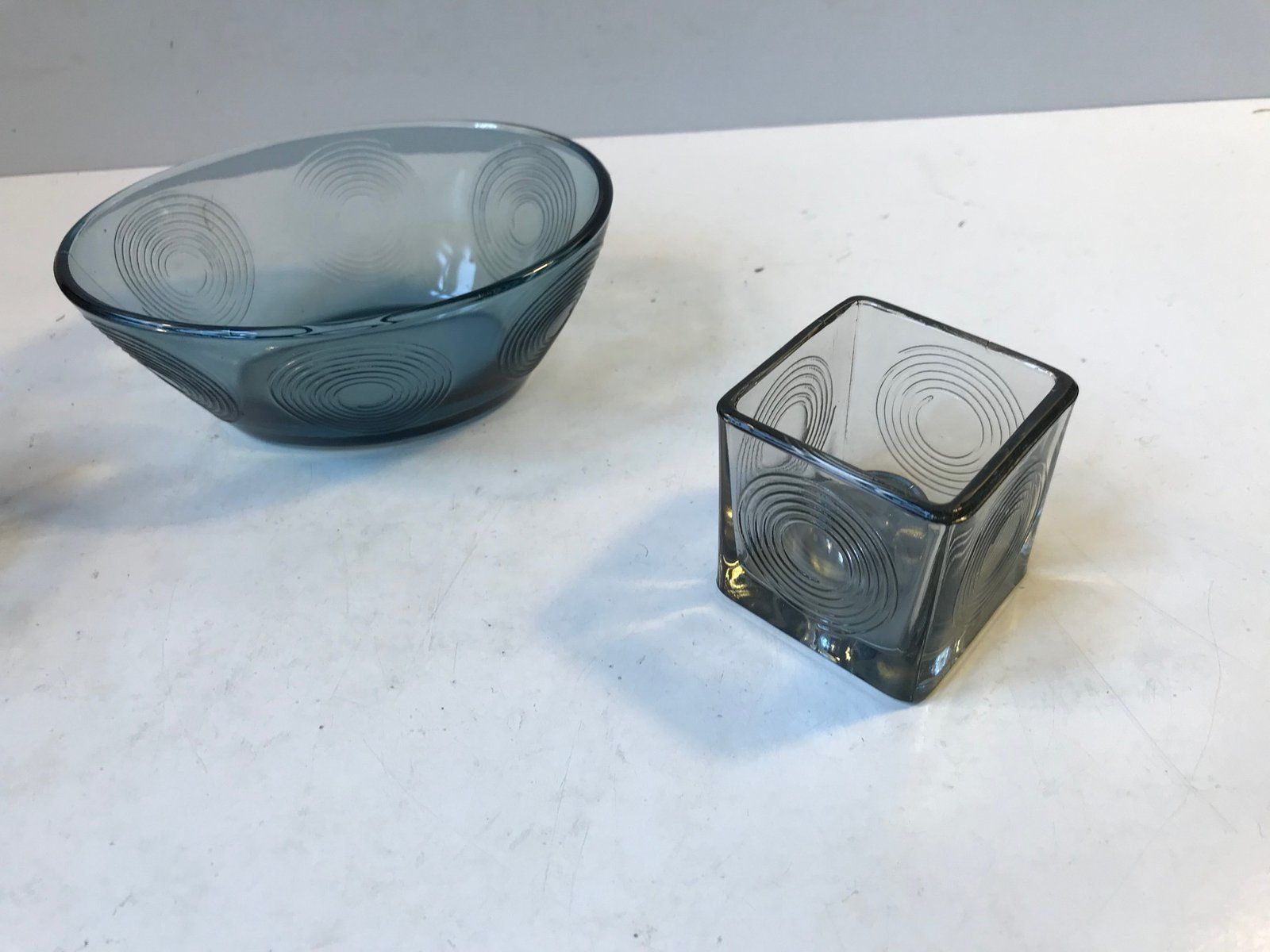 Cubist Candleholders And Bowl Set By Per Lütken For Holmegaard, 1970s, Set Of 3 photo 207.0
