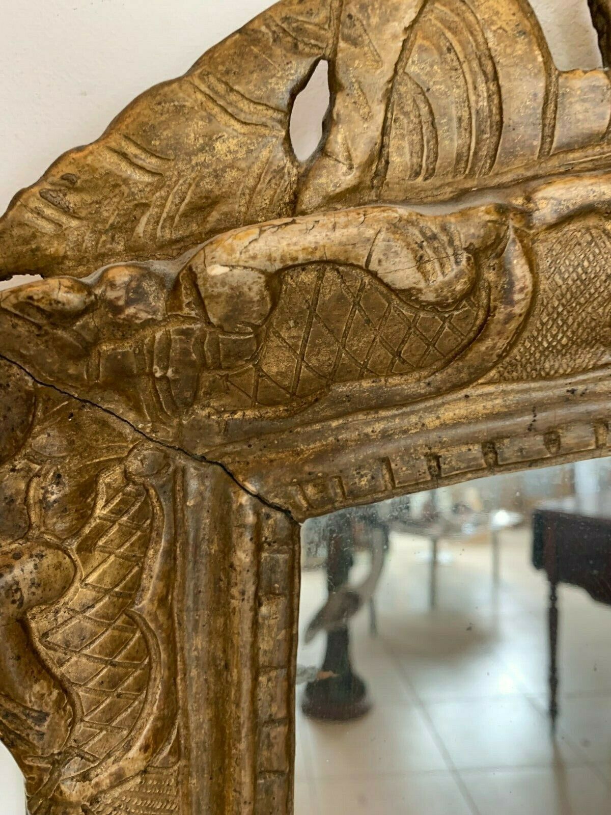 Mirror Louis XV In Gilded Carved Wood Trumeau 19th Century 80x56cm photo vintage