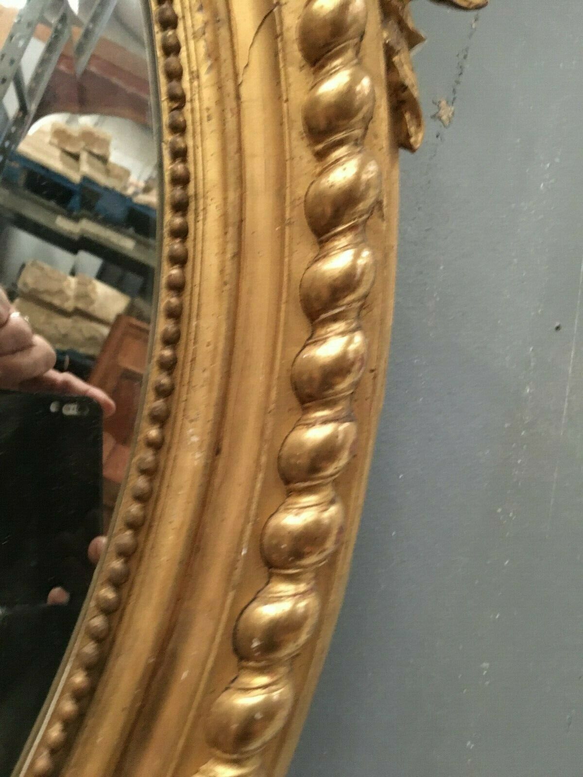 Oval Mirror With Wooden Pediment And Gilded Stucco Oval Ice Beveled Napoleon III  80x120cm photo 1650.58