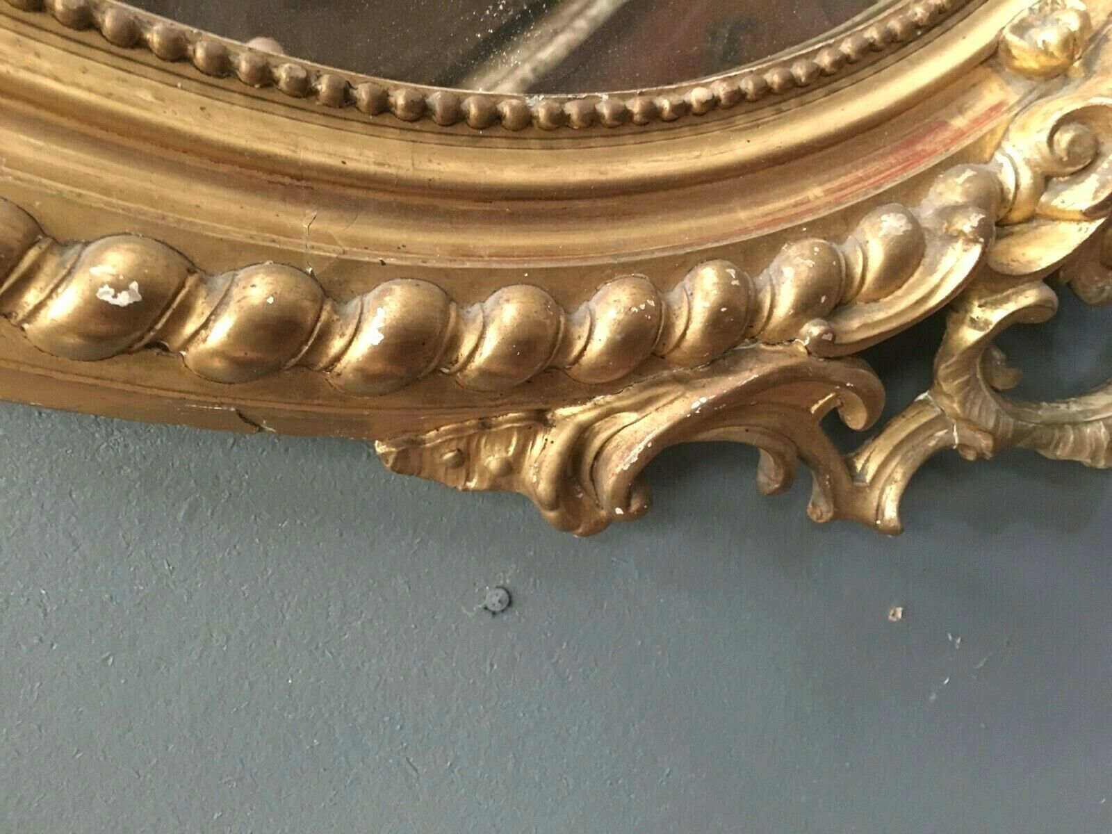 Oval Mirror With Wooden Pediment And Gilded Stucco Oval Ice Beveled Napoleon III  80x120cm photo vinterior