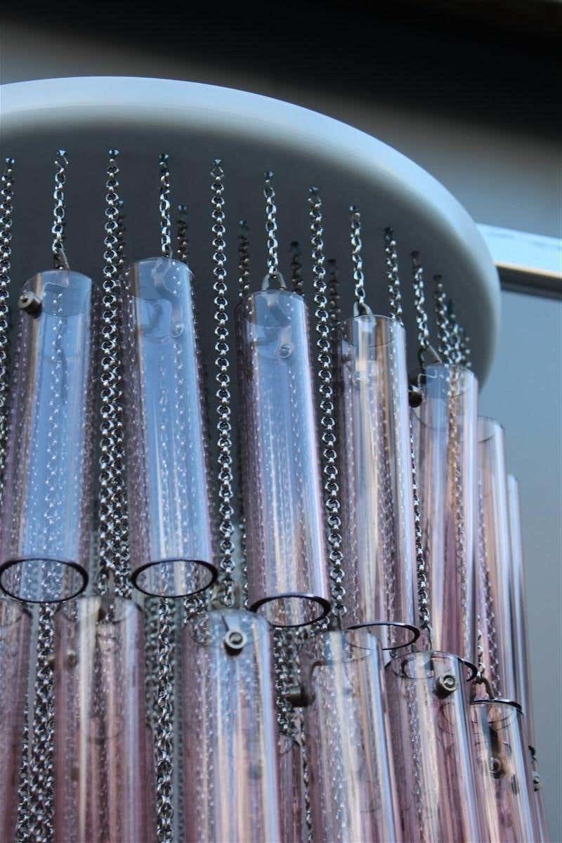 Pair Of Round Venini Cascade Chandeliers Straws Viola Murano Glass Italian photo Lighting