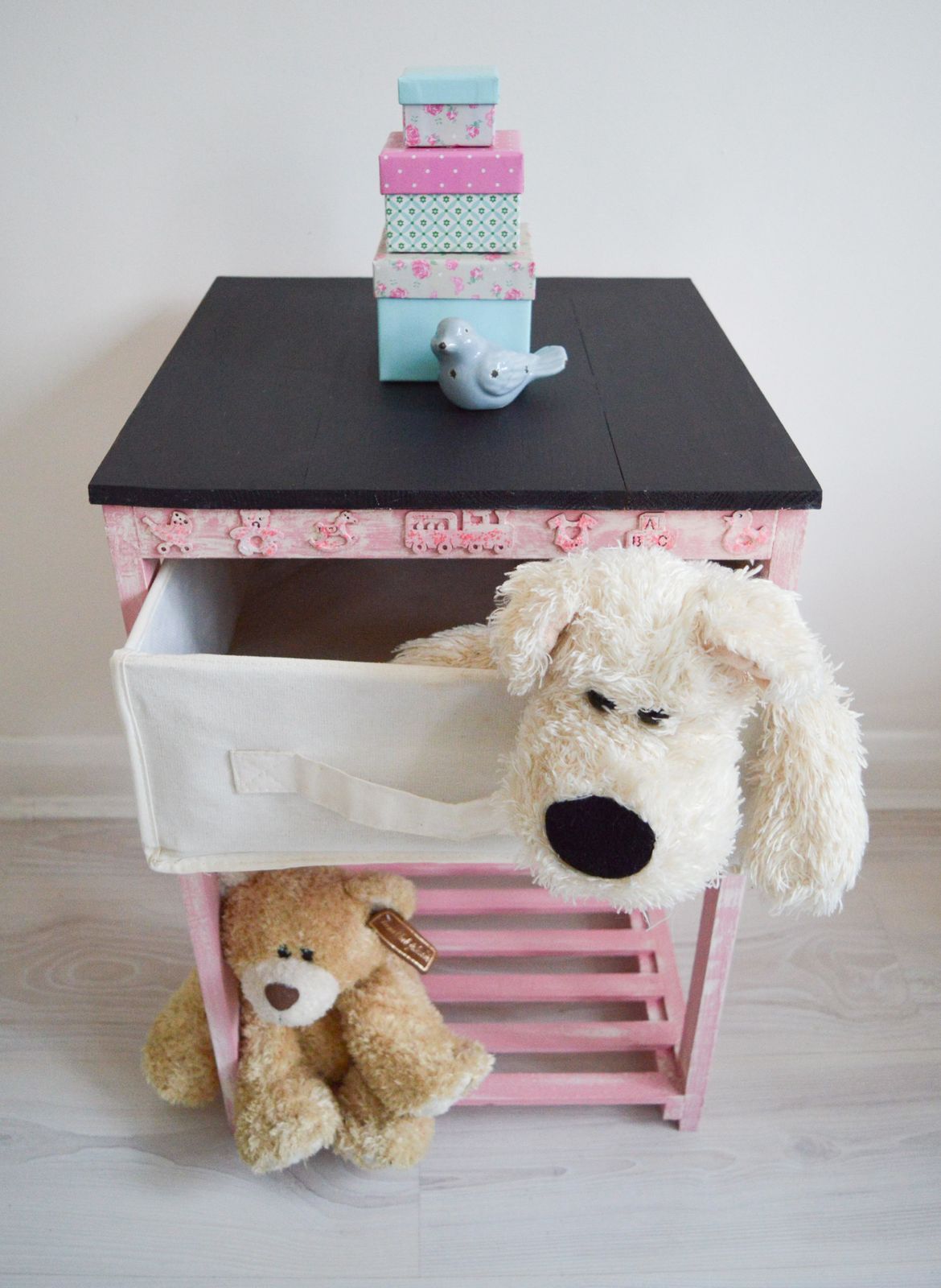 Storage Unit , Girls Chalkboard , Pink Novelty Glitter Chalkboard Unit , Wood Fabric Box Draw , Kids Bedroom Playroom Furniture photo 75.0