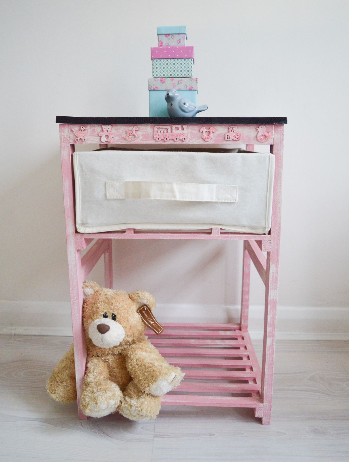 Storage Unit , Girls Chalkboard , Pink Novelty Glitter Chalkboard Unit , Wood Fabric Box Draw , Kids Bedroom Playroom Furniture photo buy
