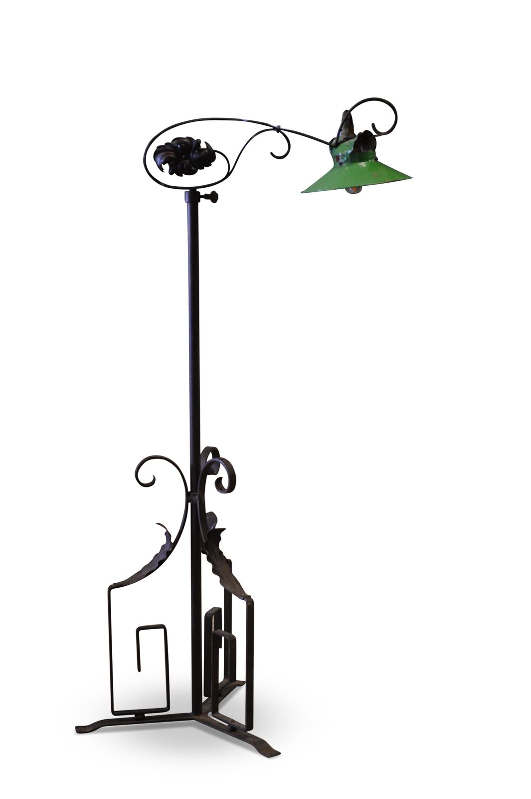 Art Nouveau French Wrought Iron Decorative Standard Lamp With Green Enamel Shade Ol photo 865.0
