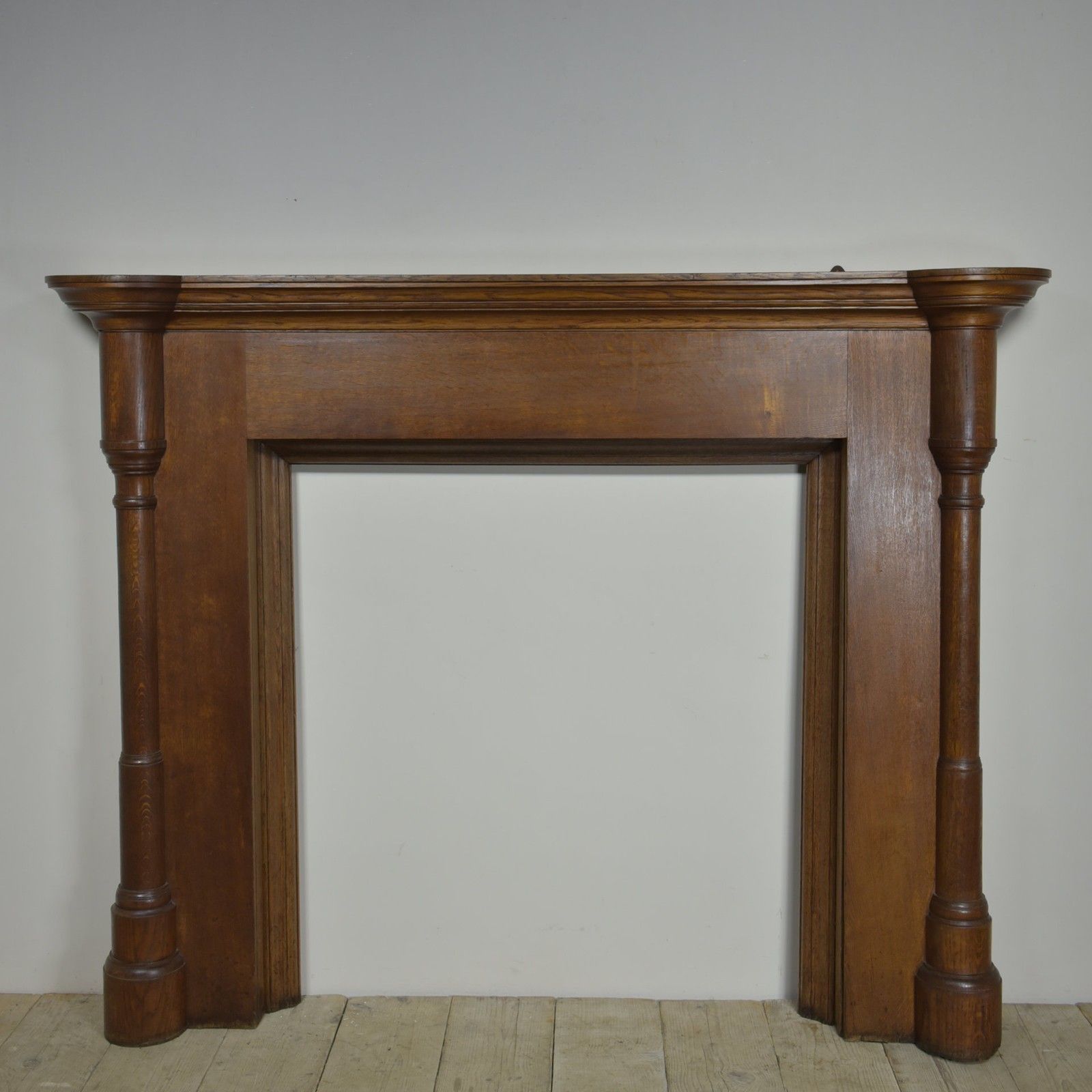 Large Antique Oak Columned Fire Surround photo for sale